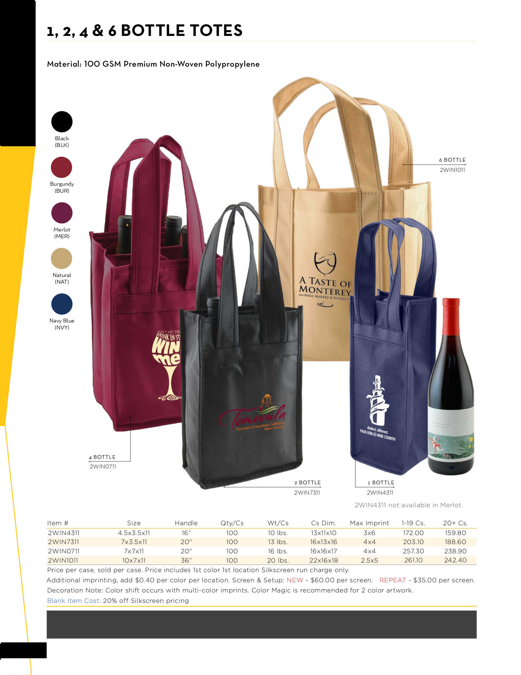 1, 2, 4 and 6 Bottle Wine Totes